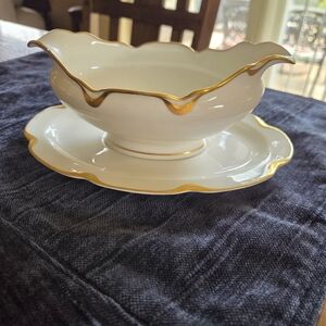 Haviland Limoges "Silver Anniversary" Gravy Boat With Attached Underplate